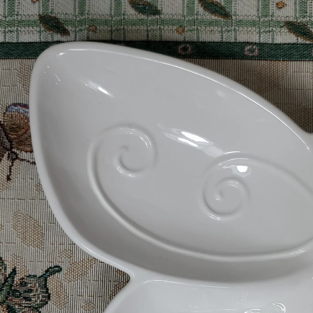 White Butterfly Divided Ceramic Serving Dish Tray Plate